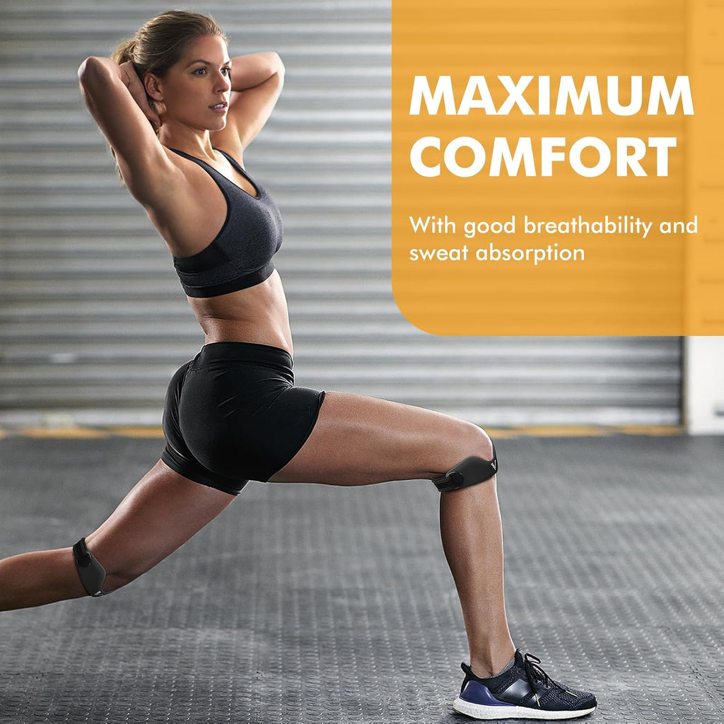 Patellar Tendon Support Strap 2-Pack, Knee Brace for Women Men, Adjustable Knee Patella Band Strap for Tendonitis, Running, Squats (Black)