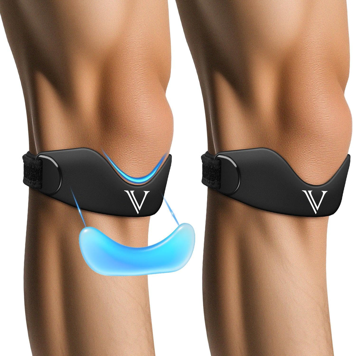Patellar Tendon Support Strap 2-Pack, Knee Brace for Women Men, Adjustable Knee Patella Band Strap for Tendonitis, Running, Squats (Black)